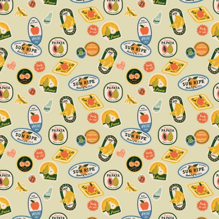 Rifle Paper Co. Orchard; Fruit Stickers - Khaki, 1/4 yard COMING SOON!