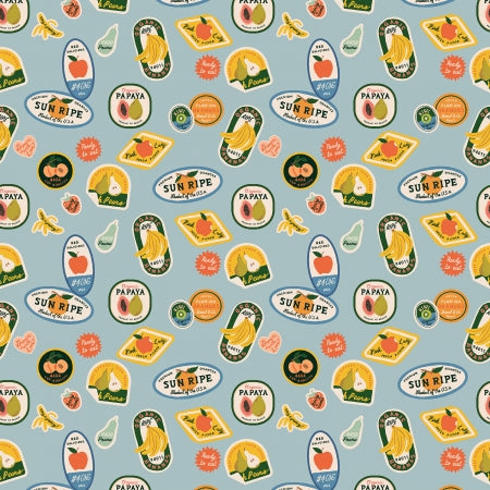 Rifle Paper Co. Orchard; Fruit Stickers - Light Blue, 1/4 yard COMING SOON!