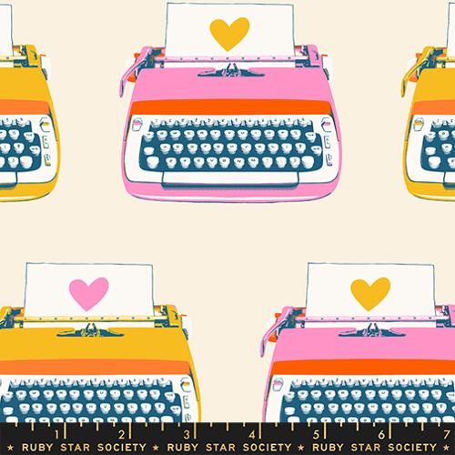 RSS Best Day Ever; Typewriters in Natural, 1/4 yard