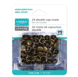 UNIQUE SEWING Double Cap Rivets - Antique Gold - 8mm x 4mm (5/16″ x 3/16″) - 24 pcs