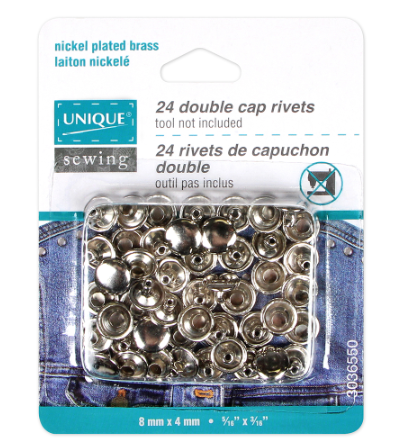 UNIQUE SEWING Double Cap Rivets - Silver - 8mm x 4mm (5/16″ x 3/16″) - 24 pcs