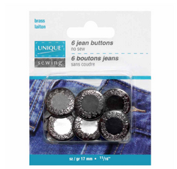 UNIQUE SEWING Jean Buttons No Sewing - Black Brass - 6pcs. - 17mm (5⁄8″)