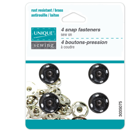 UNIQUE SEWING Snap Fasteners Black - size 7 / 15mm (5⁄8″) - 4 sets