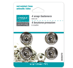 UNIQUE SEWING Snap Fasteners Nickel - size 7 / 15mm (5⁄8″) - 4 sets