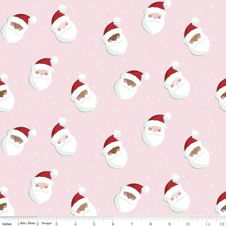 Riley Blake Holly Holidays Santas, Petal Pink Fabric Riley Blake 