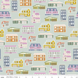 Community; Houses - Mint Fabric Riley Blake 