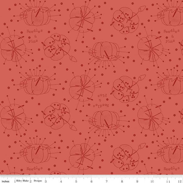 She Who Sews; Pincushion Linework - Red, 1/4 yard Fabric Riley Blake 