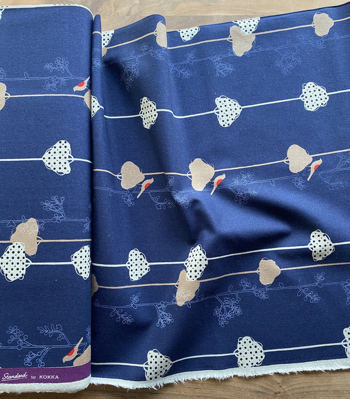 KOKKA Lightweight Canvas - Tan on Navy Blue Fabric Seven Islands 