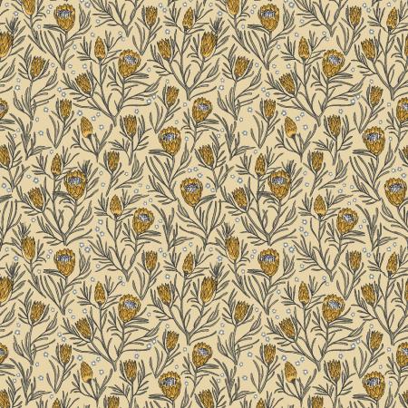Get Out and Explore; Gemma Earthy Botanics - Yellow Pin Protea, 1/4 yard